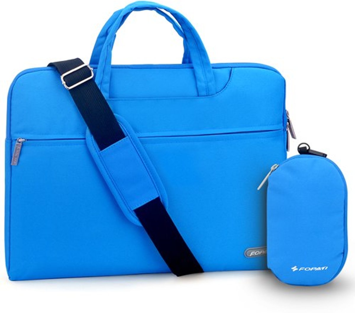 Luxe Laptophoes met Schouderband en Tasje voor Oplader of Muis | 15 inch | Blauw | Laptop Accessoires